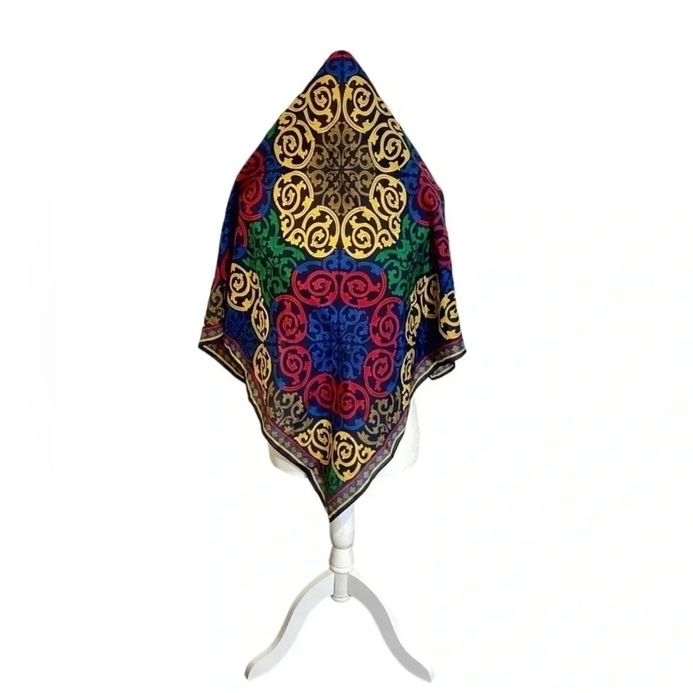 Vintage Ellen Tracy Colorful 100% Silk Geometric Print Scarf